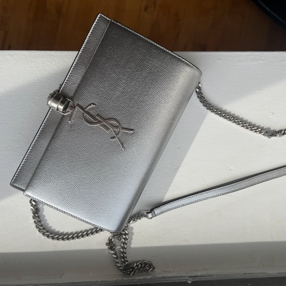 Saint Laurent Silver Leather Kate Clutch - Picture 2 of 4